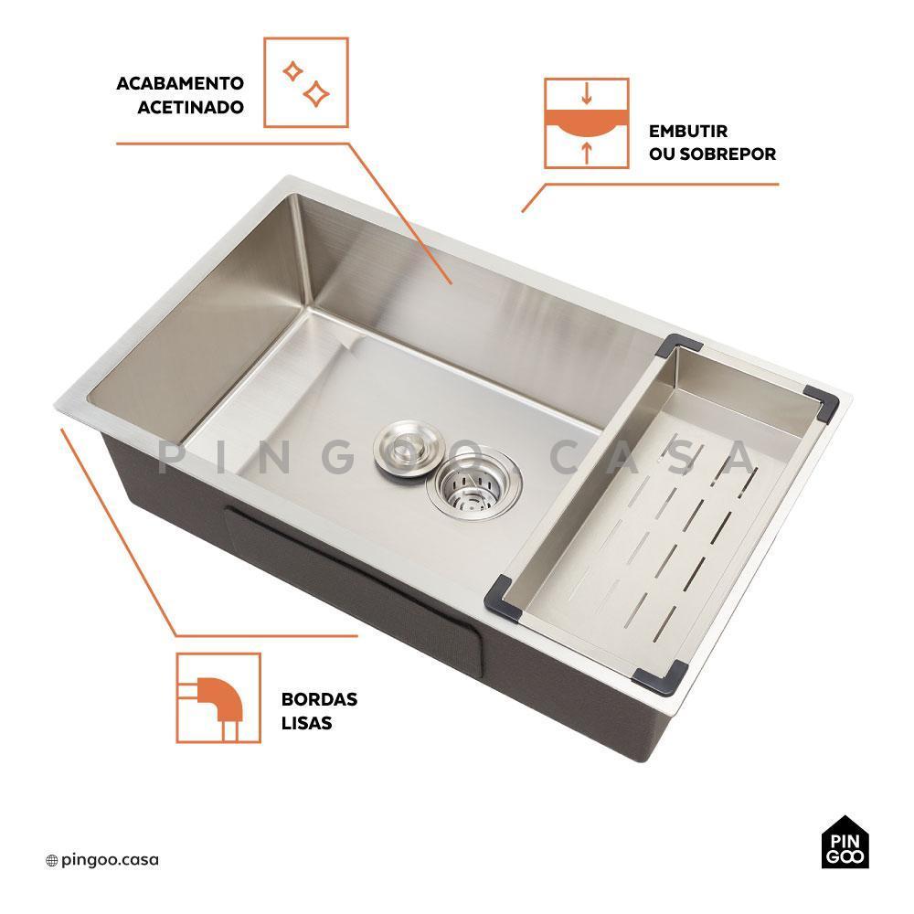 Kit Cuba p/ Cozinha Terena 74 cm e Torneira Misturador Monocomando em Aço Inox Iriri - Prata — imagem 2 de 2