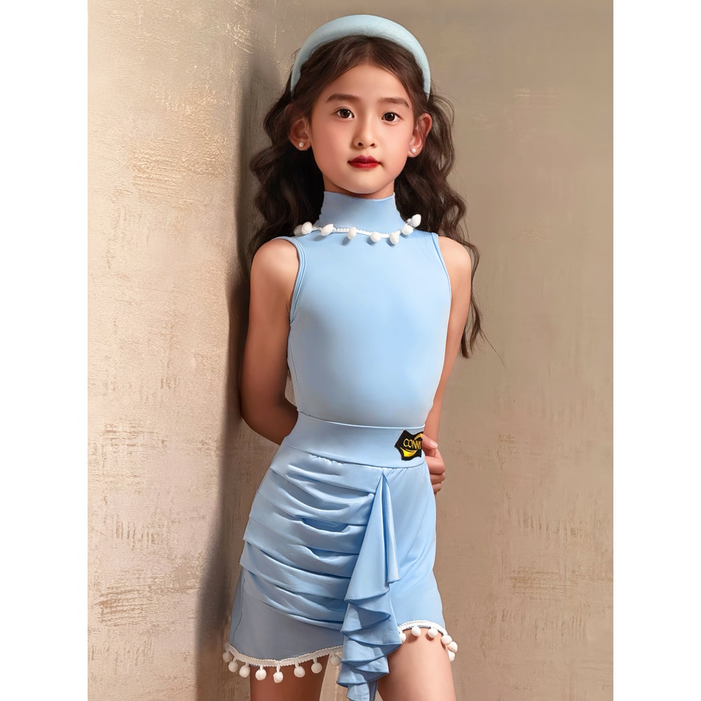 CONNY Connie Terno Latina Infantil Feminino Terno de Prática de Dança Terno Dividido Verão Halter Colete Saia
