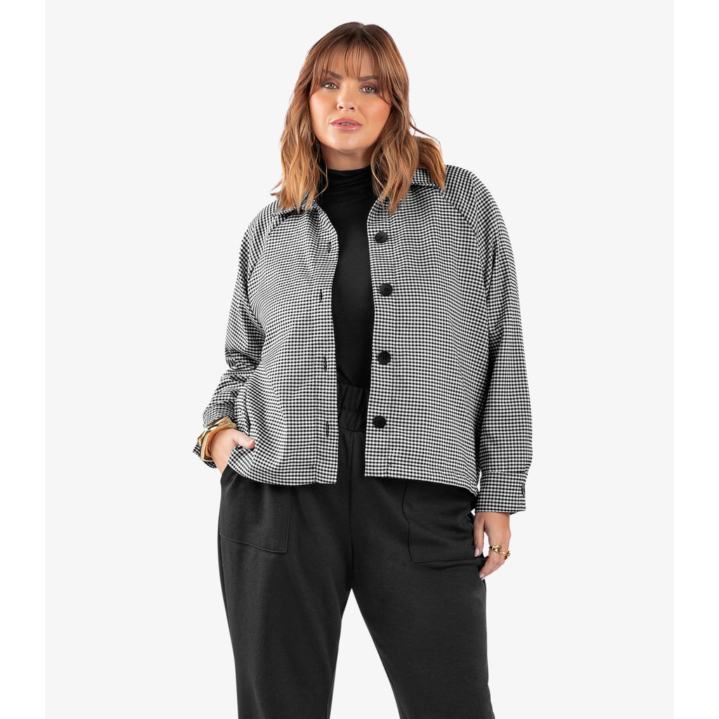 Casaco Feminino Xadrez Plus Size Secret Glam Preto