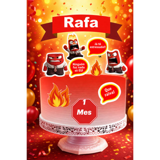 Topo Topper de Bolo Tema Personalizado Divertidamente Raiva