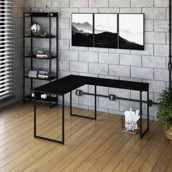 Escrivaninha Mesa Escritório L Estilo Dynamica 140cm Industrial Yescasa Preto Ônix Preto Onix/Preto
