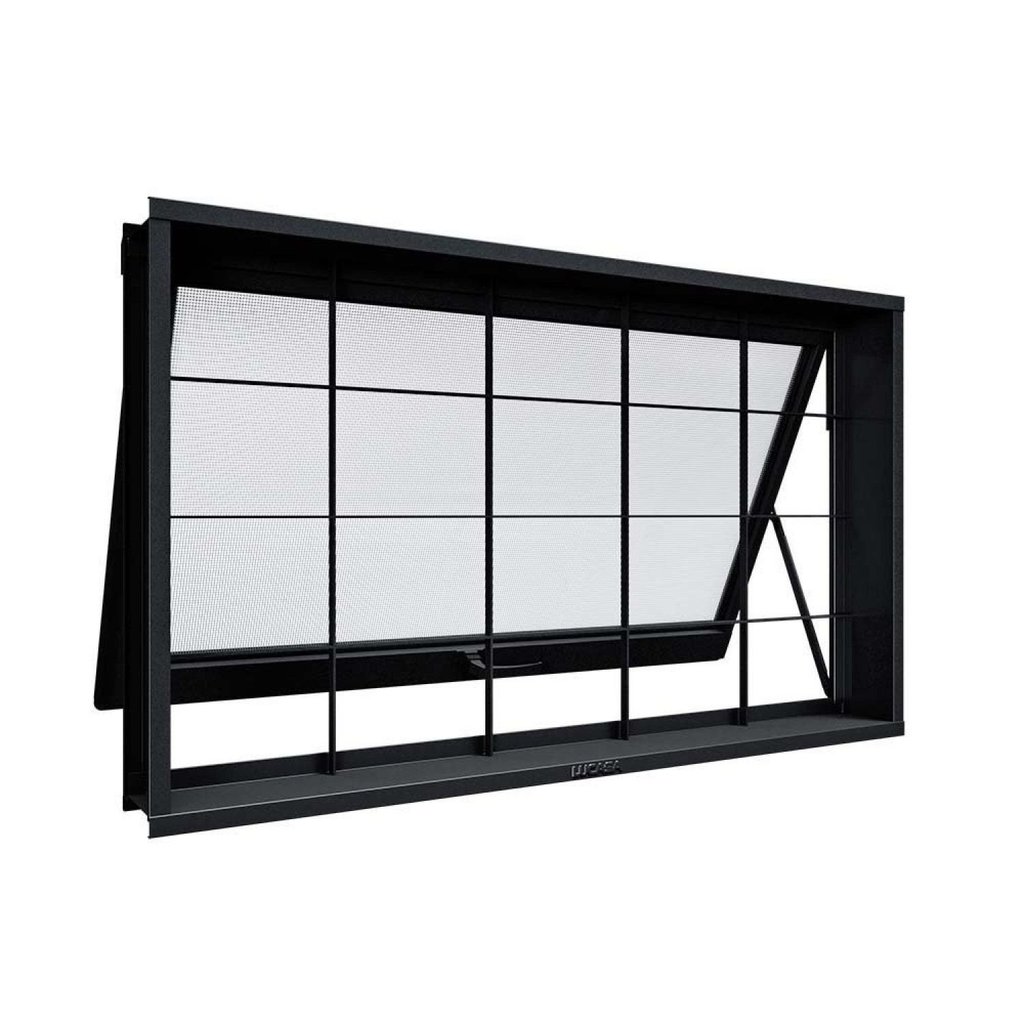Janela de Aço Maximo Ar com Grade Quadrada 60x100x7cm Facilitá Lucasa Preto