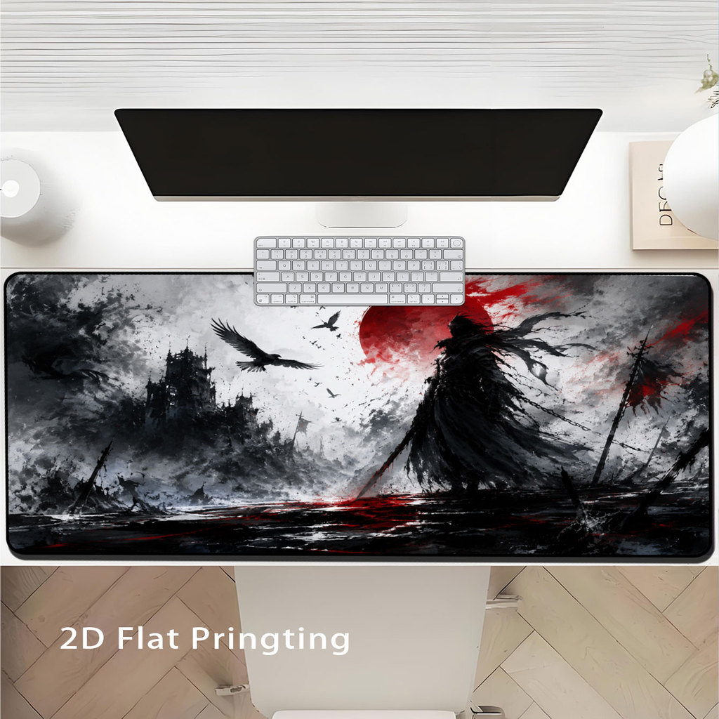 1 Peça Dark Samurai Blood Moon Ruined Castle Padrão Grande Mouse Pad Estendido Para Jogos De Escritório Doméstico Use Ta