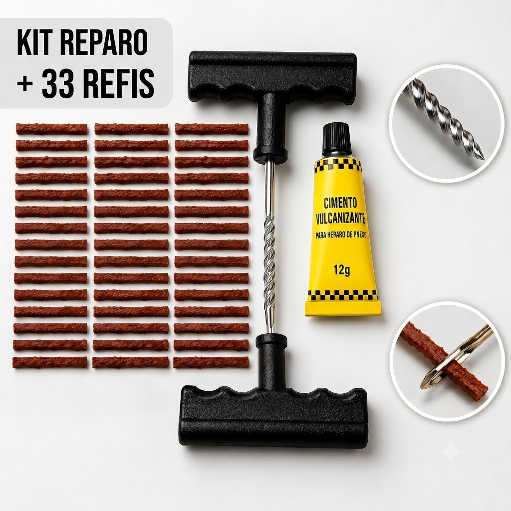 Kit Reparo De Pneu Sem Câmara Carro E Moto Com Refil Macarrão Borracheiro Completo | Envio Imediato