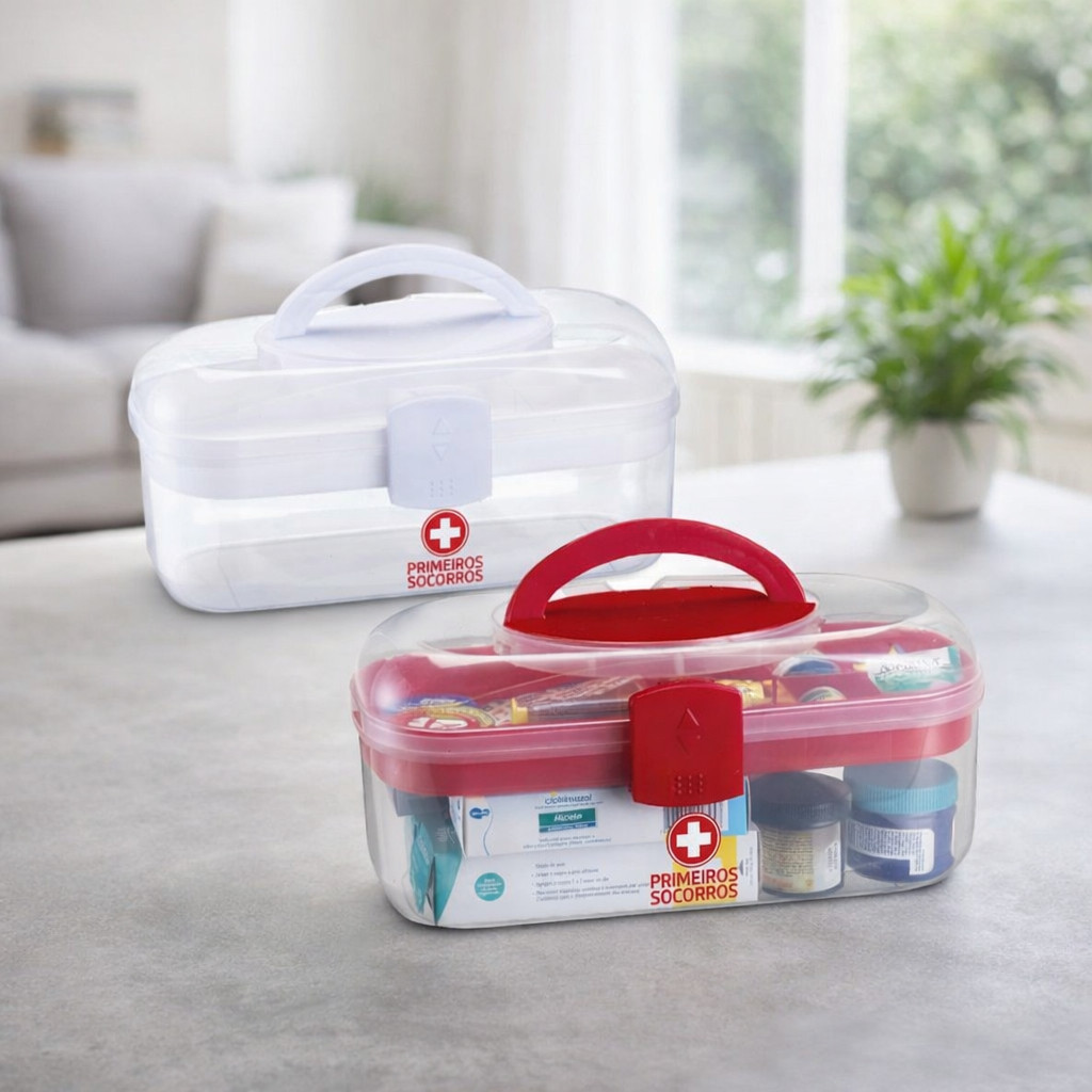 Maleta De Primeiros Socorros Duas Cores Vermelho Com Transparente