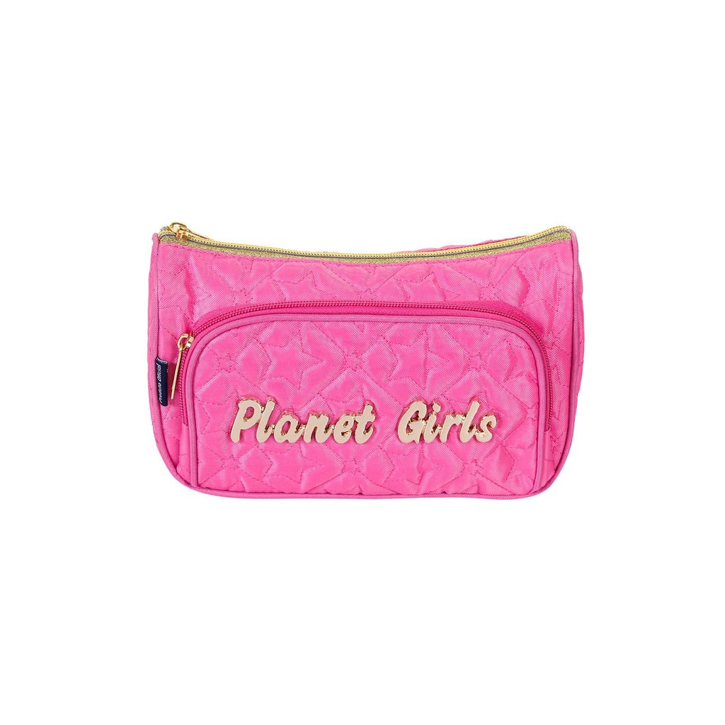 Estojo Feminino Matelassê Com Divisória Planet Girls Rosa Médio