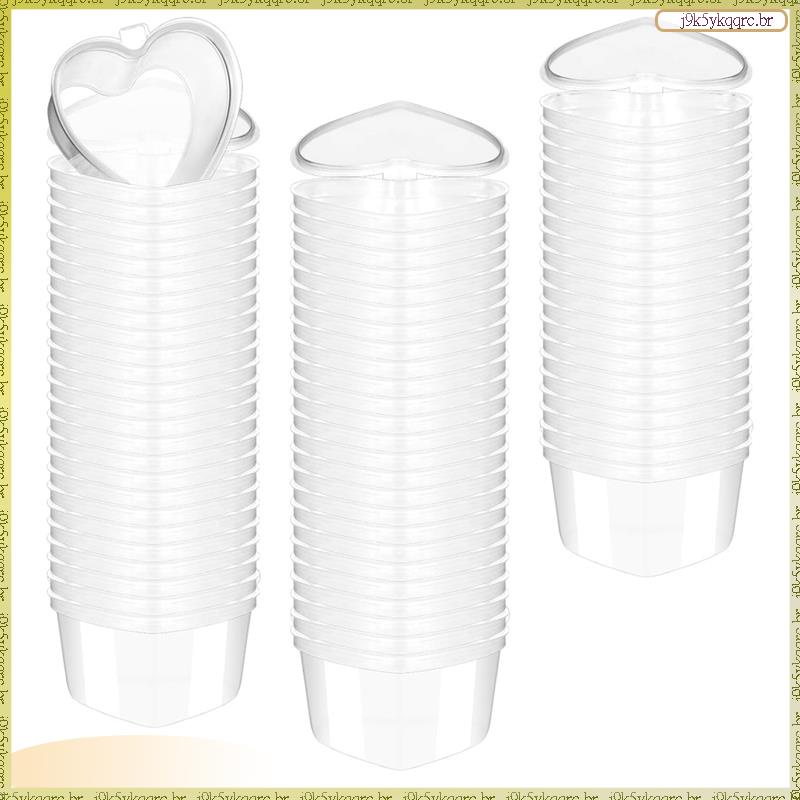 [Lan] 100 Pcs 2.4 Oz Dia Dos Namorados Recipientes Em Formato De Coração Caixa De Plástico Com Tampas Copos De Pequena P