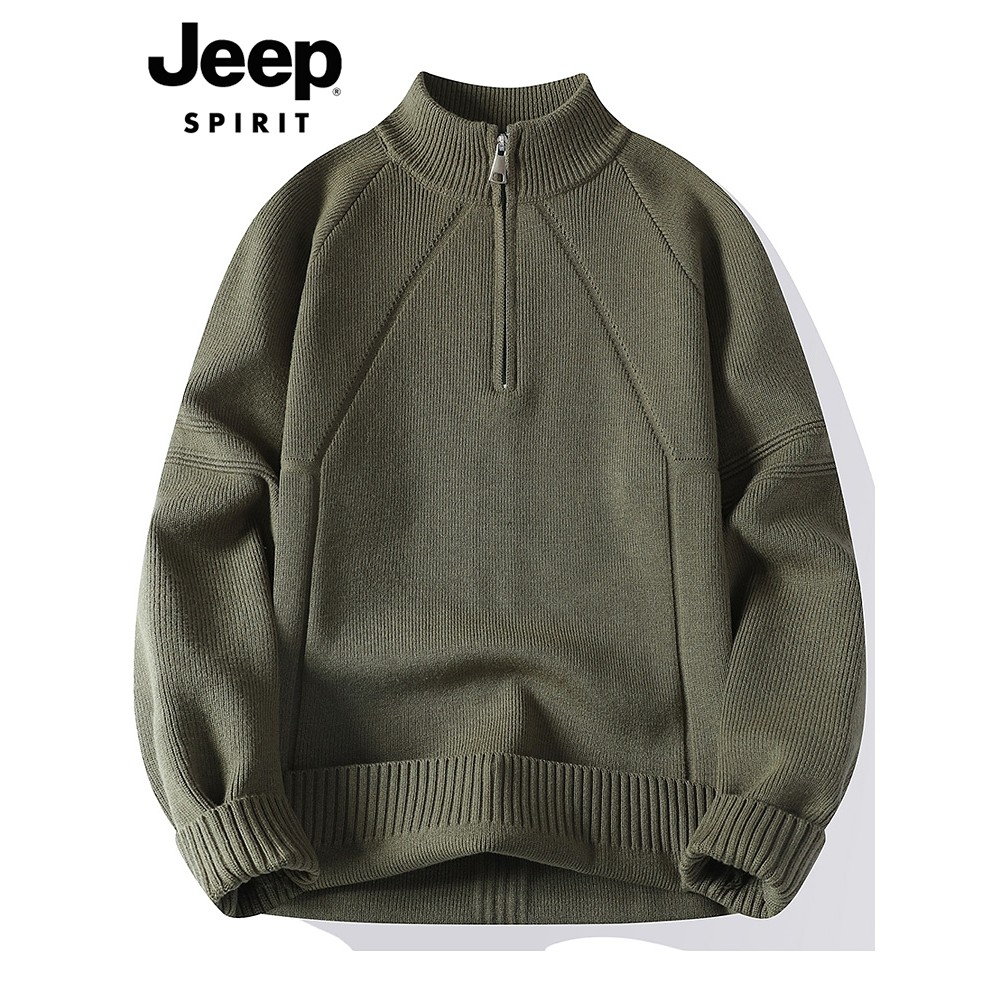 JEEP SPIRIT Suéter masculino outono estilo americano Raglan suéter de fundo meio zíper gola alta suéter masculino