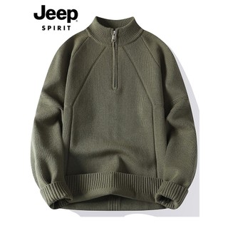 JEEP SPIRIT Suéter masculino outono estilo americano Raglan suéter de fundo meio zíper gola alta suéter masculino
