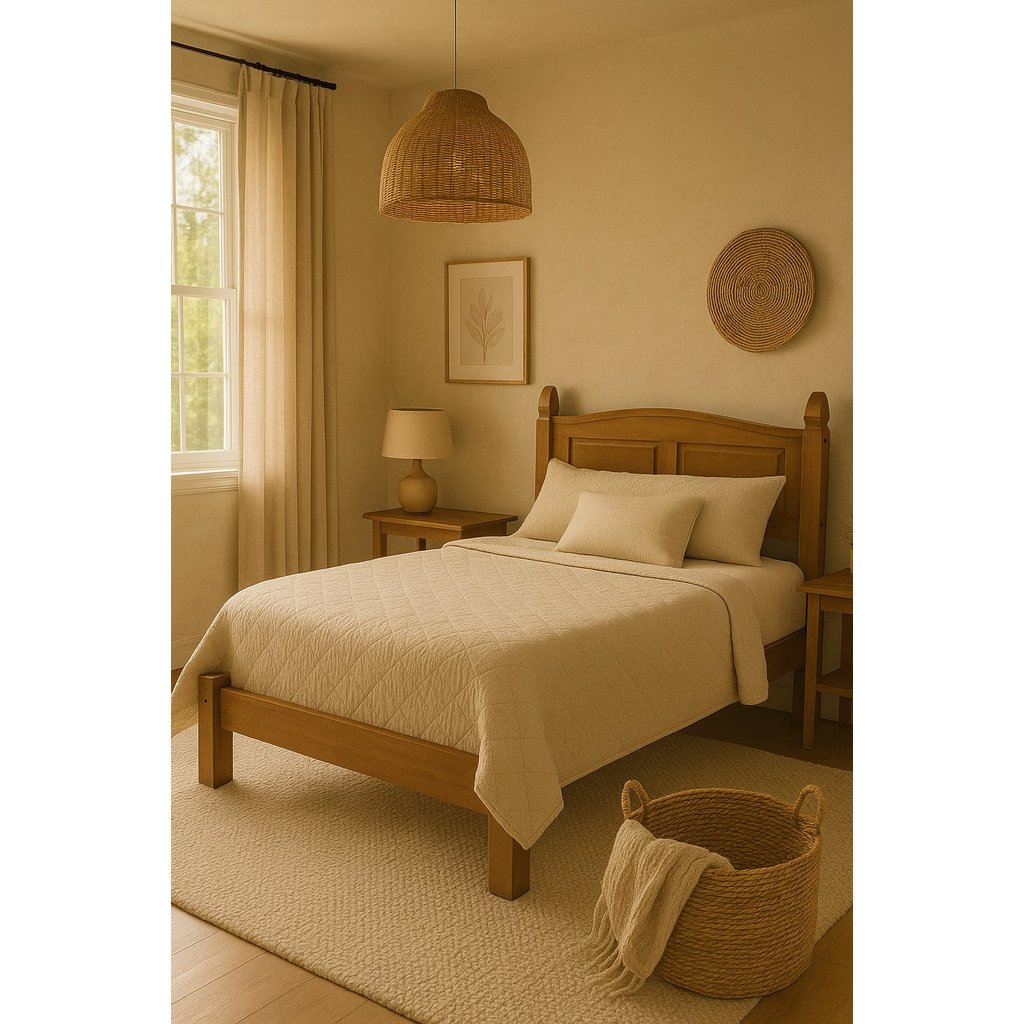 Cama de Casal Queen Size Retrô para Quarto em Madeira Maciça Pinus Marrom Corona 167cm Nogueira Claro Queen
