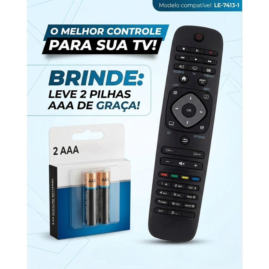 Controle para Tv Philips Smart Universal Lcd Led Qualidade Premiun LE-7413-1