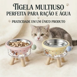 Comedouro Elevado Transparente para Gatos e Cães Pequenos, Tigela Inox Removível Antiderrapante, Comedouro Pet