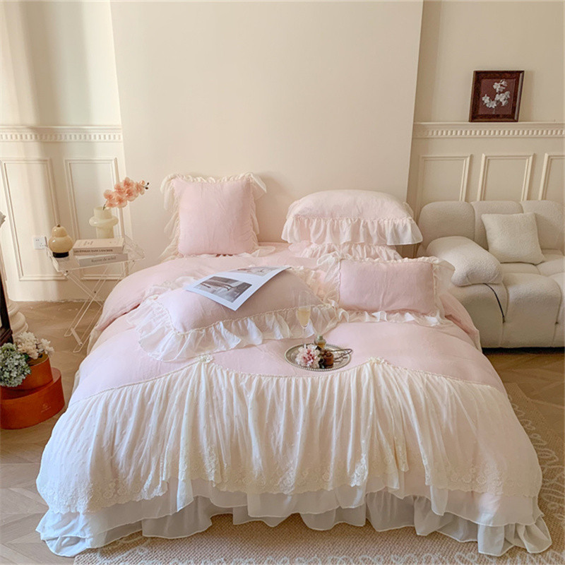Versão coreana estilo princesa leite veludo conjunto de quatro peças inverno flanela Coral veludo renda colcha capa lenç
