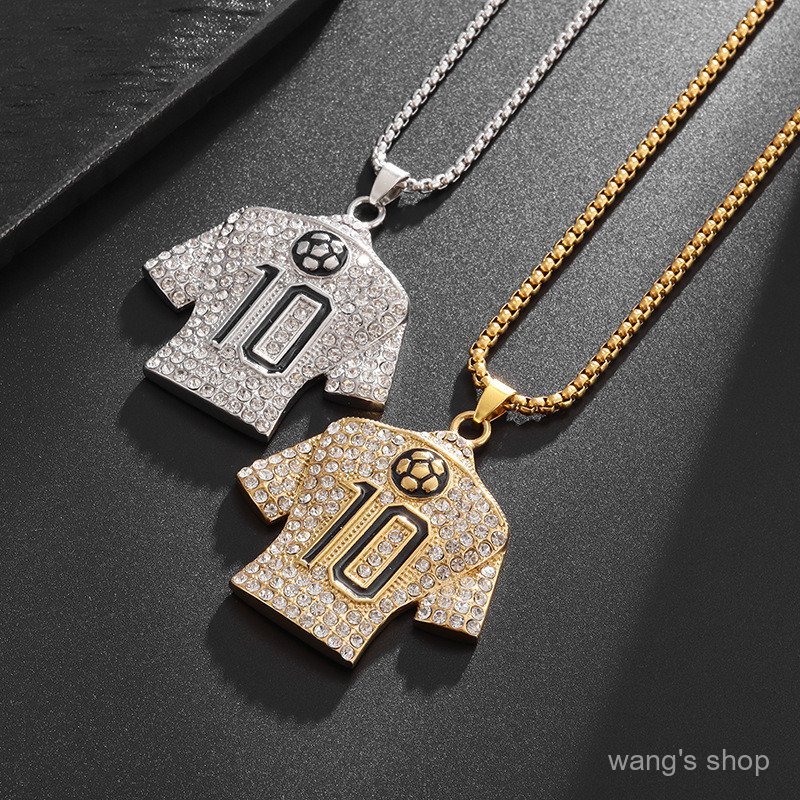 Joias mais vendidas: colar de aço inoxidável com revestimento eletroplástico e diamantes, com pingente de camisa de fute