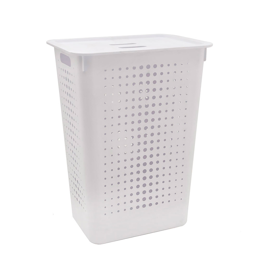 Cesto Organizador Roupa Suja 47L Branco Tampa Alças Ventilado Multiuso Organiza Casa Lavanderia Ou em Oferta na Shopee