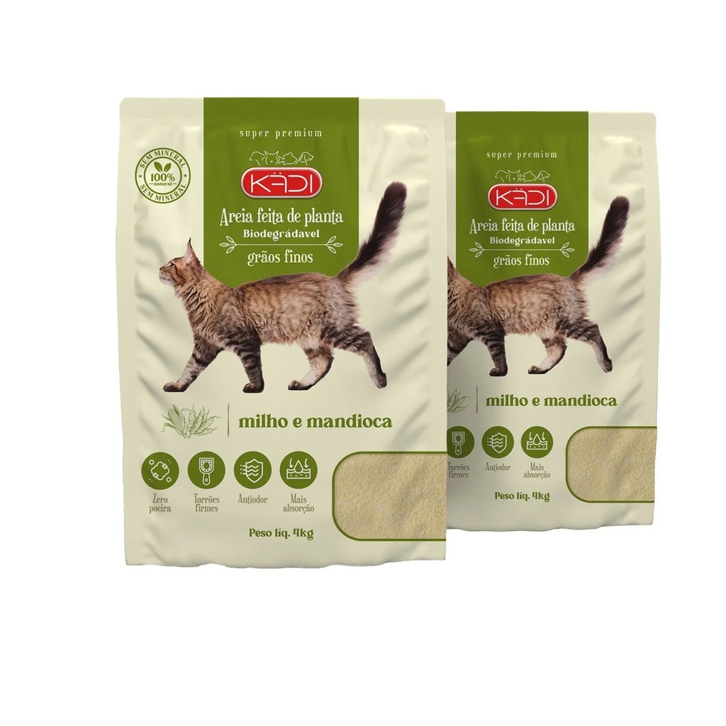 2x Areia Sanitária 100% Natural Grãos Finos Kadi 4kg