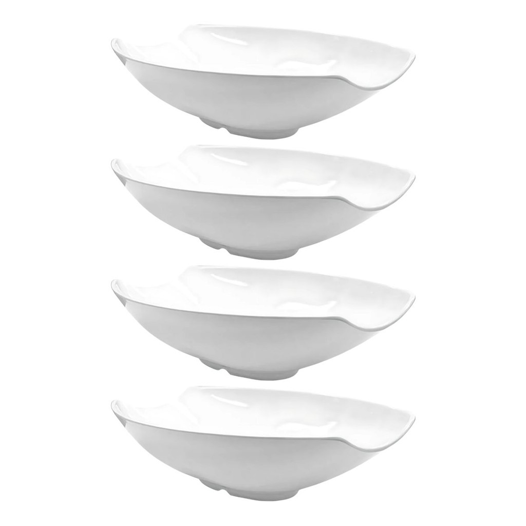 Jogo 4 Travessa De Melamina Premium Branca Saladeira Oval Curva 46x31cm Bandeja Funda Salada Bestfer