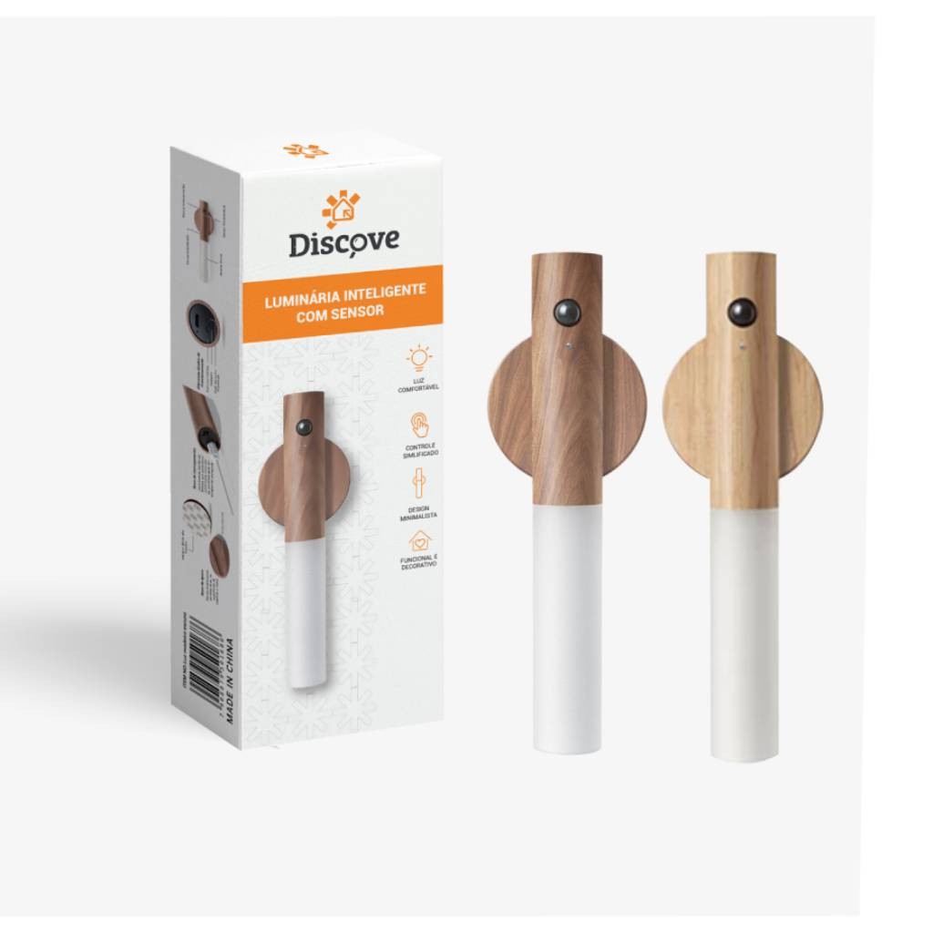 Luminaria Led Recarregável Sensor de Movimento Arandela de Madeira Minimalist Mesa Parede ...