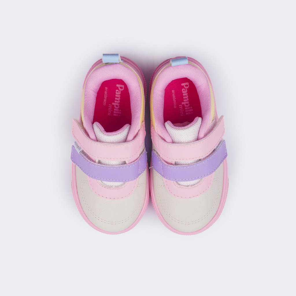 Detalhes do Tênis Infantil Feminino Pampili Yumi Branco Rosa Pampili