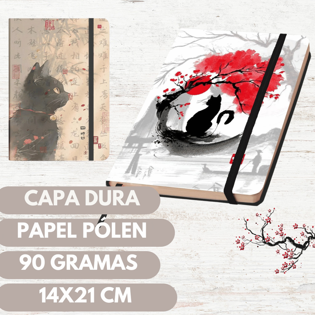 Gato Oriental – Estilo Moleskine 14x21 | Pautado, Sem Pauta ou Pontilhado