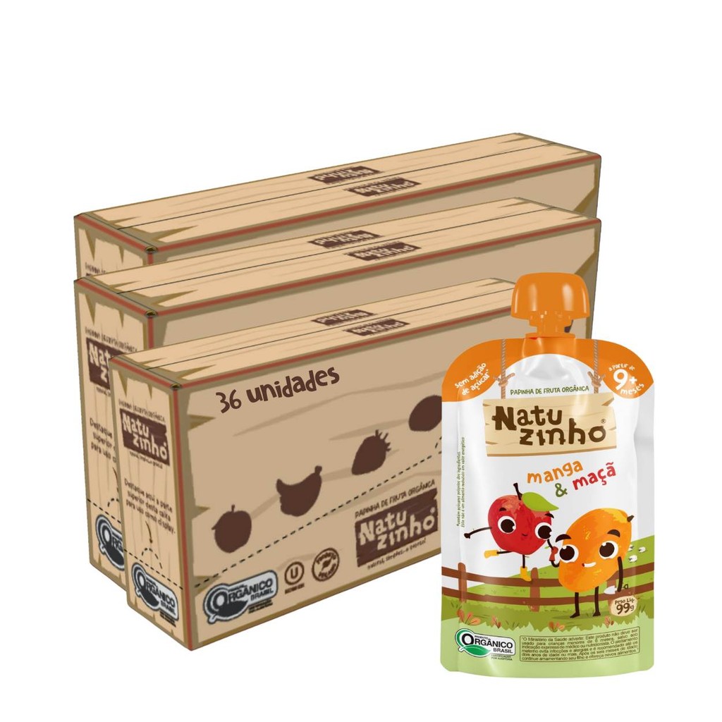 Kit Papinha Organica Natuzinho Manga Maça Bebe 36 unidades