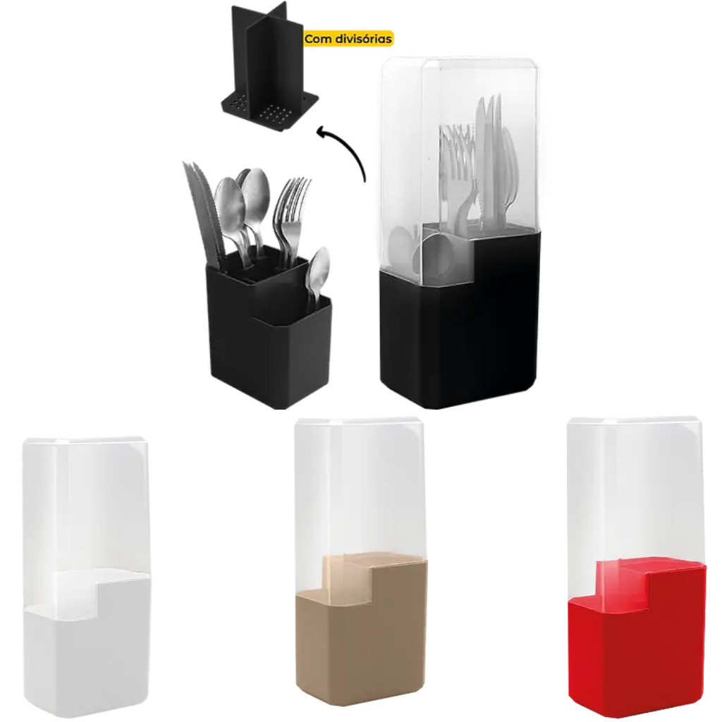 	Escorredor Seca Talheres 2x1 Escorre & Guarda Com Tampa e Divisórias 25x11x8Cm Prático Multiuso Lummar em Oferta na Shopee