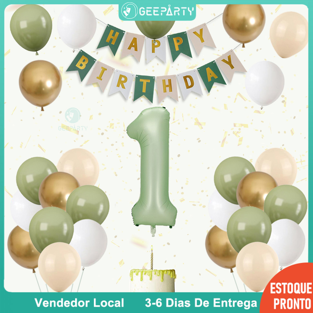 GeeParty - Conjunto de 31 Balões e Banner Verde Sage com Número 32 Polegadas para Decoração de Aniversário