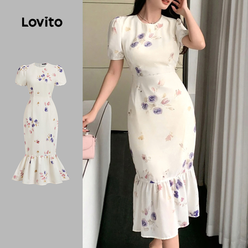 Lovito Vestido Elegante Com Estampa Floral Ditsy Vestido Multicolorido De Verão/primavera Para Mulheres L131ED1040 em Oferta na Shopee