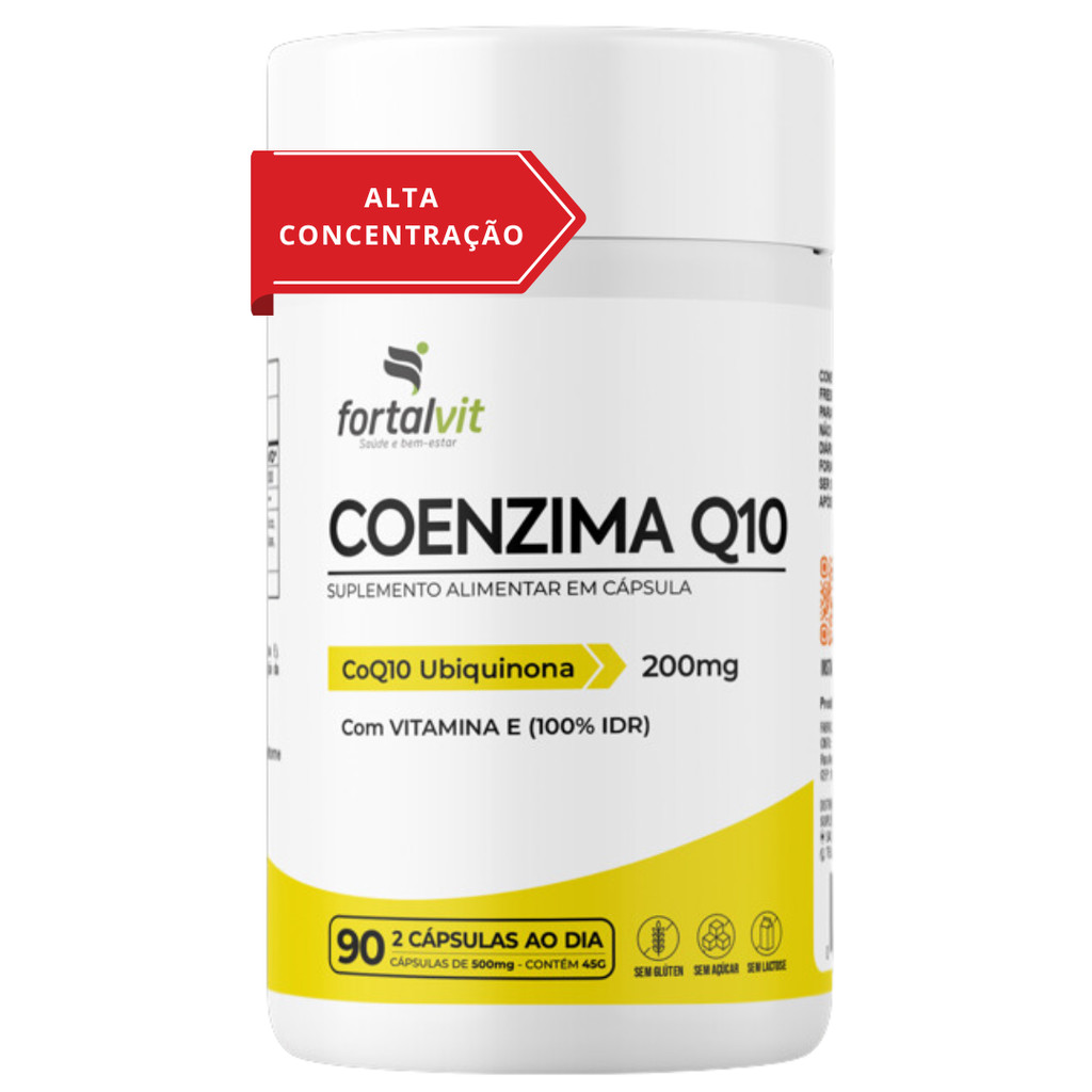 Coenzima Q10 200mg - 90 Cápsulas, CQ10 + Vitamina E 100% IDR, Fortalvit