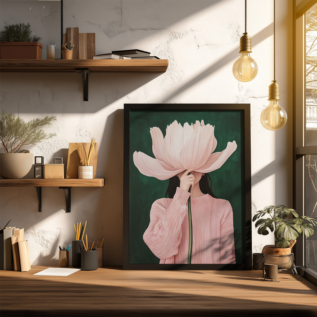 Quadro Mulher Flor Rosa Retrato Feminino Arte Moderna Estilo Surreal Pintura Abstrata Parede Casa em Oferta na Shopee