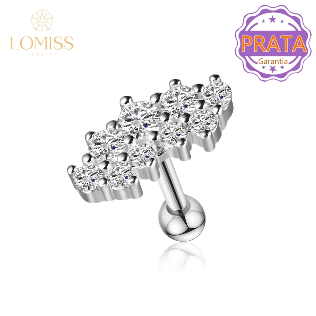 Piercing Minibarbell Prata 925 Cluster Zircônia Cravejada Conch Ponto De Luz Lingua Orelha Helix Flat Tragus Lóbulo