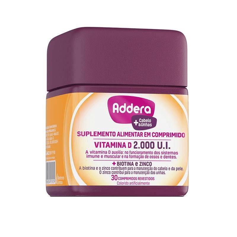 Suplemento Alimentar Addera 2.000 U.I Cabelos e Unhas 30 Comprimidos Revestidos em Oferta na Shopee