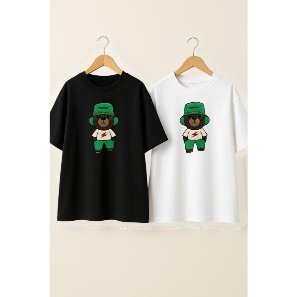 Camiseta Preta URSO Infantil Juvenil Roupa de Estampas Diferentes Frente oversized streetwear
