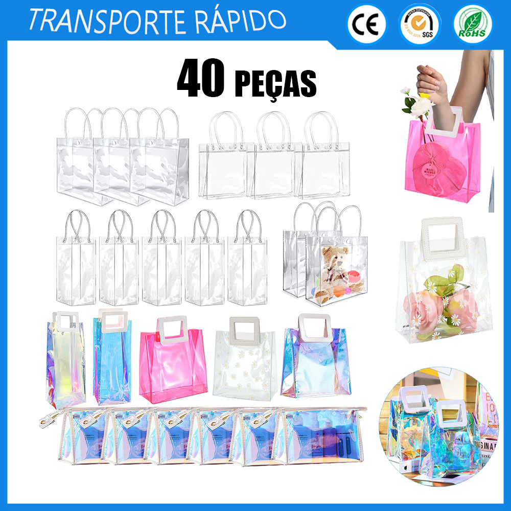 40 sacos de presente de PVC reutilizáveis transparentes, lembranças e presentes de armazenamento em Oferta na Shopee