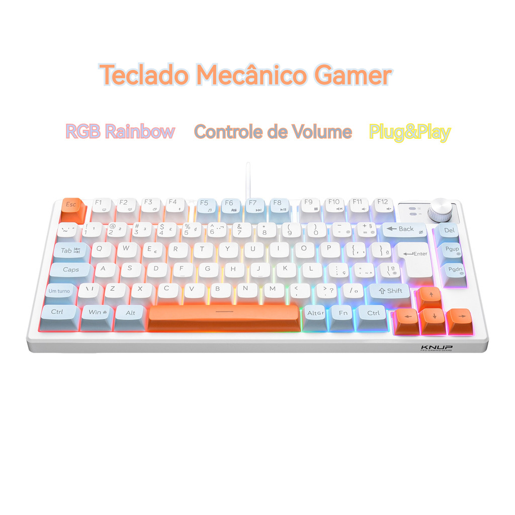 Teclado Mecânico Gamer RGB Rainbow Anti-Ghosting 19Teclas ABNT2 Controle Volume Multimídia Plug&Play