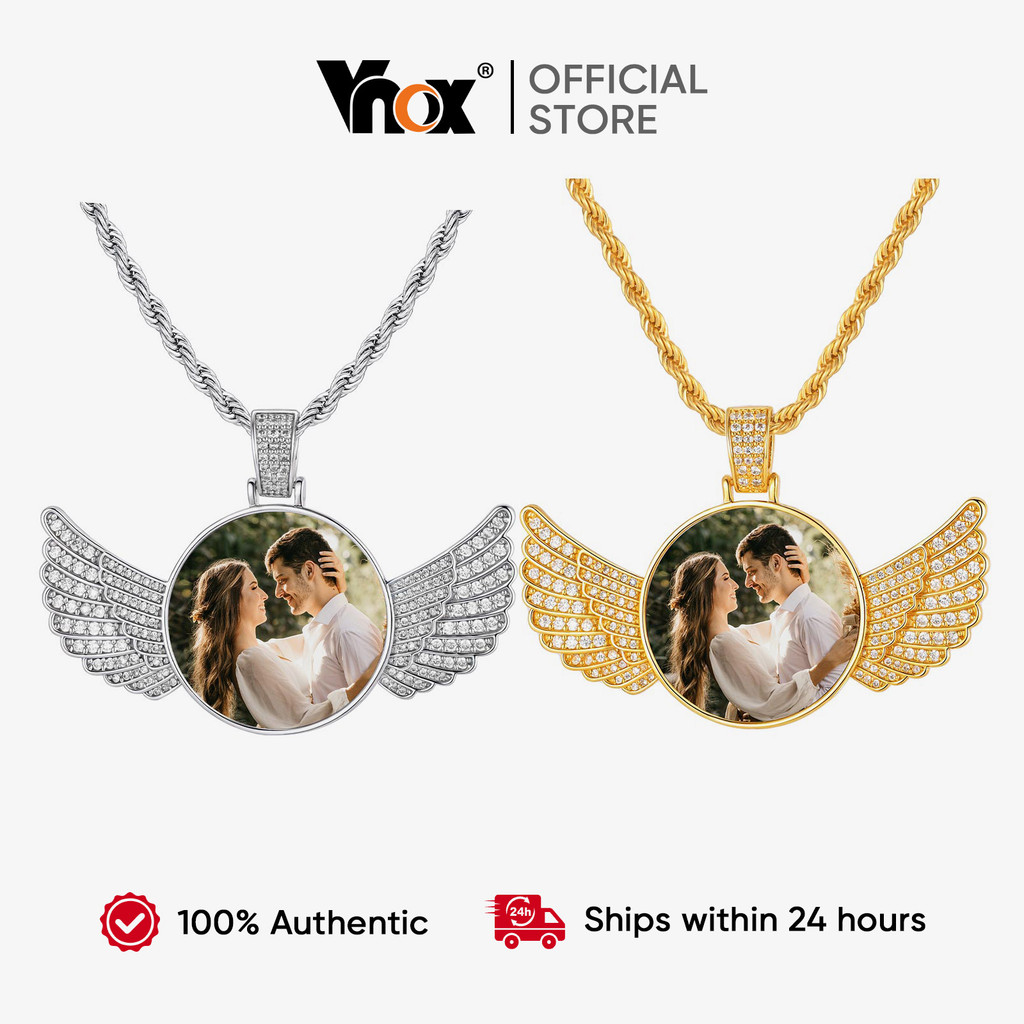 Vnox Foto Colar Personalizado De Aço Inoxidável À Prova De Ferrugem DIY Pingente Asas De Anjo Casais , Amigos E Família
