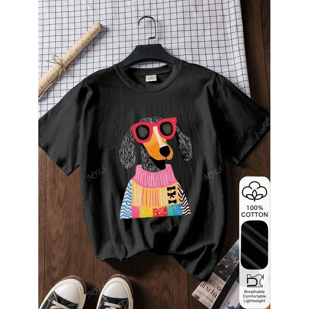 Camisa 100%Algodão  Filhote de Cachorro, Camisetas de Verão Manga Curta Gola Redonda Lançamento Envio Rápido