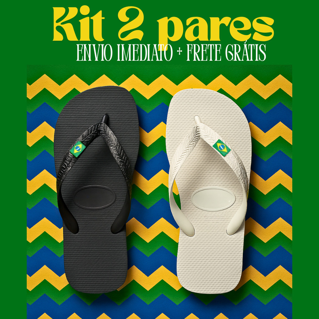 Chinelo Kit 2 Pares Masculino com Bandeira do Brasil – Envio Imediato Todos Tamanhos em Oferta na Shopee