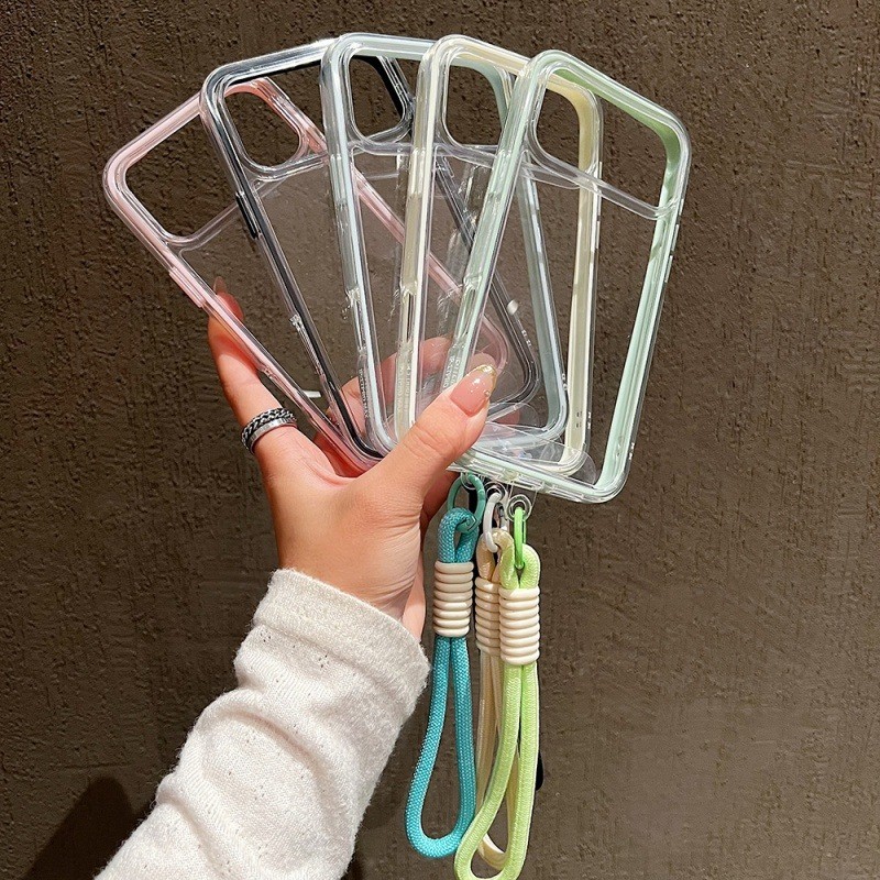 Borda Colorida Cordão Caso De Telefone Para iPhone 17 Pro Max 17 Ar 17 16 15 14 Plus 16 15 14 13 12 11 Claro em Oferta na Shopee