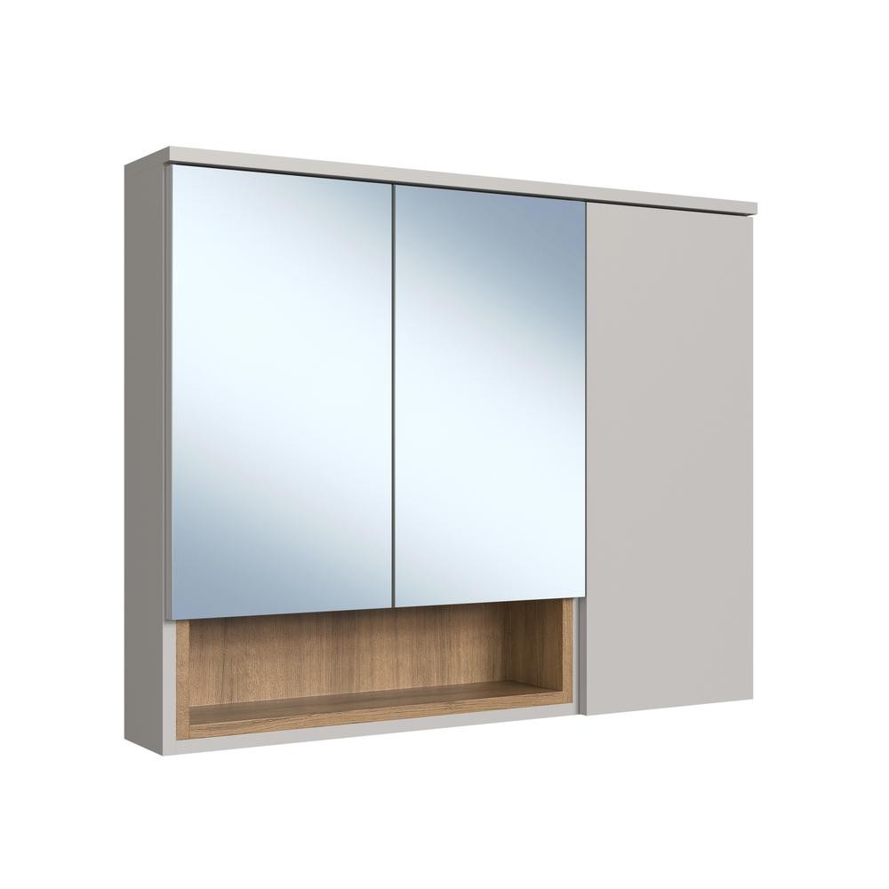 Armário Espelheira para Banheiro 3 Portas 1 Nicho Mel/Arenas Cecília ES9220 - Faema Móveis em Oferta na Shopee