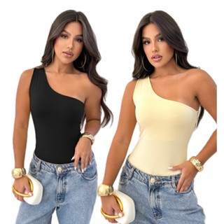 Kit 2 Body Feminino Suplex Ombro Só Body Justo com Alta Compressão Moda Feminina Básica Estilosa Nula Manga Manca Verão em Oferta na Shopee