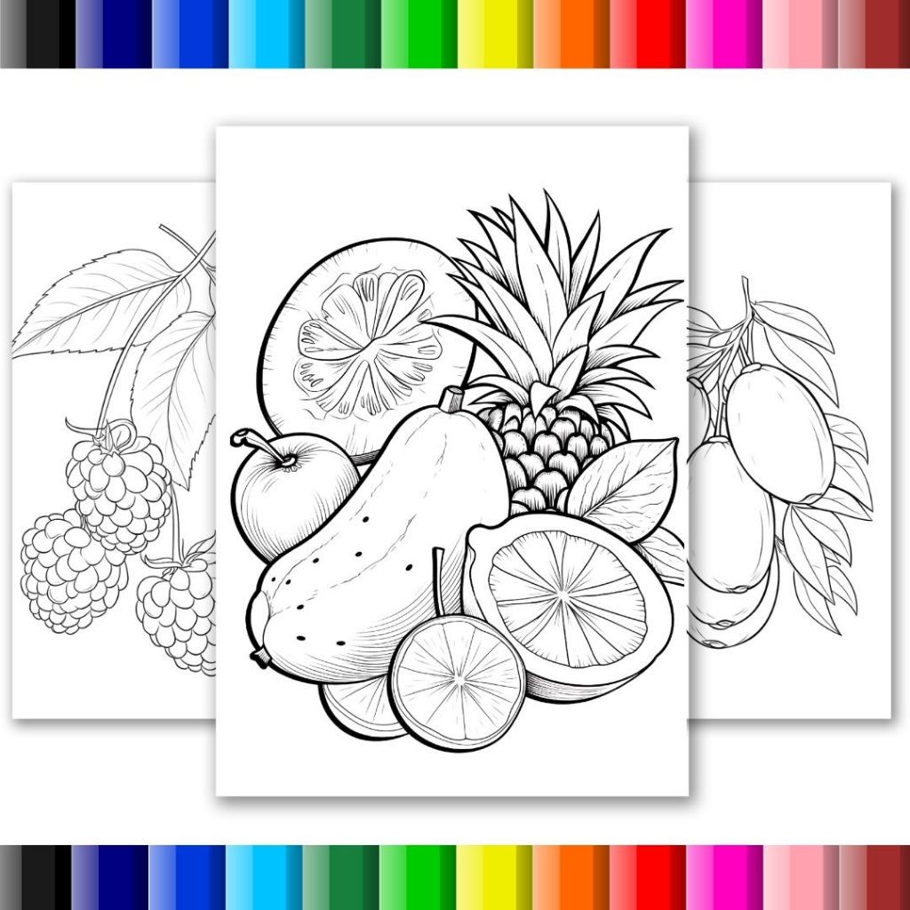 Desenhos para colorir ou esboços para pintura em pano de prato V3 Frutas e legumes- 50 Folhas soltas