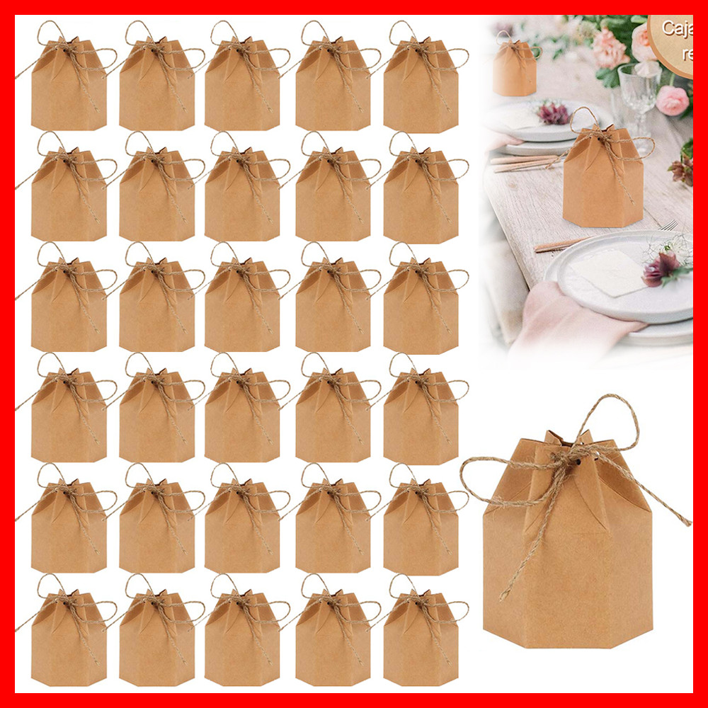 Caixa de presente de papel Kraft marrom, 7x9cm, 30 peças, formato de lanterna Hexagonal, fácil montagem, caixa de presen