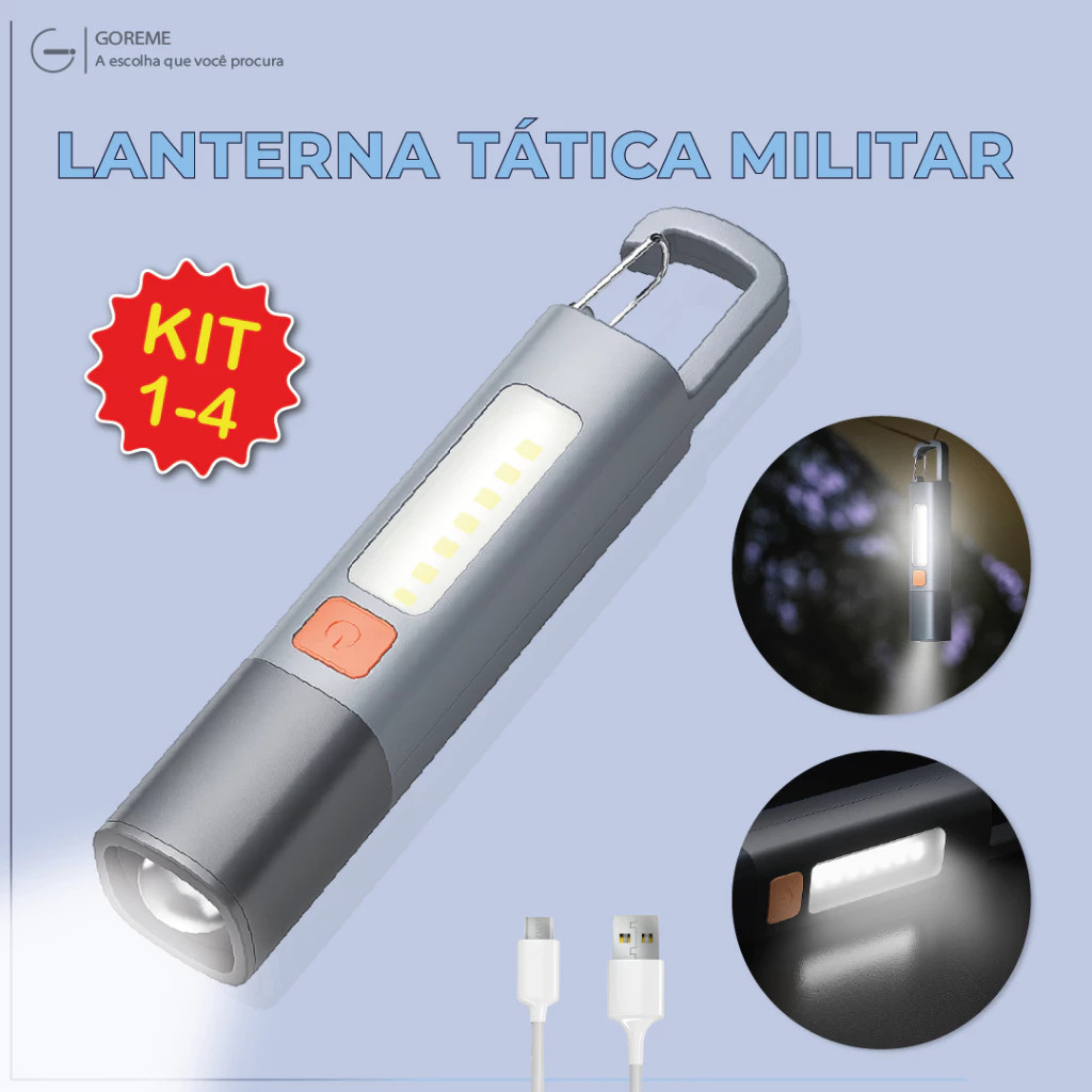 Lanterna Tática Led Recarregável Com Gancho e Zoom 1000LM Luminária com USB Luz Lateral 3 Modos em Oferta na Shopee