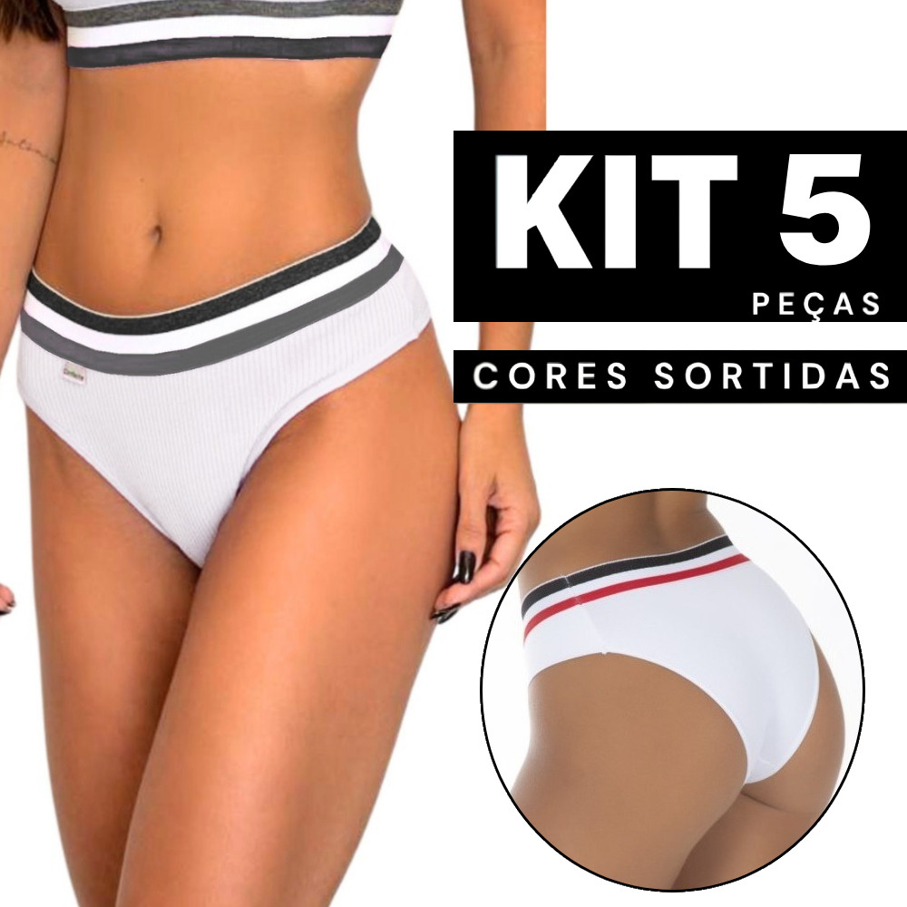 Kit 5/4/3/2/1 Calcinha Básica Canelada Com Cós Confortável Lingerie Dia a Dia Algodão Barata Fitness
