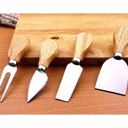 Kit Jogo 4 Peças Corta Queijo Provolone Parmesão Doces Faca Garfo Inox WL-2474