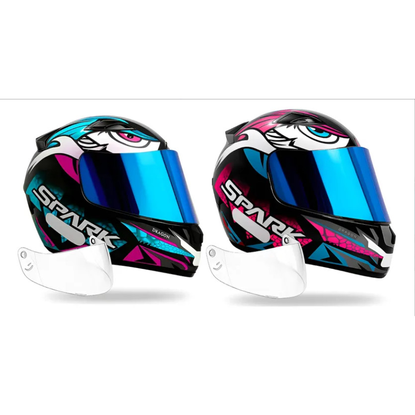 Kit Capacete Ebf Dragon Tiffany e Dragon Rosa Mais Viseira Iridium