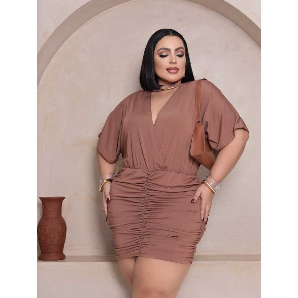 vestido drapeado plus size em Oferta na Shopee