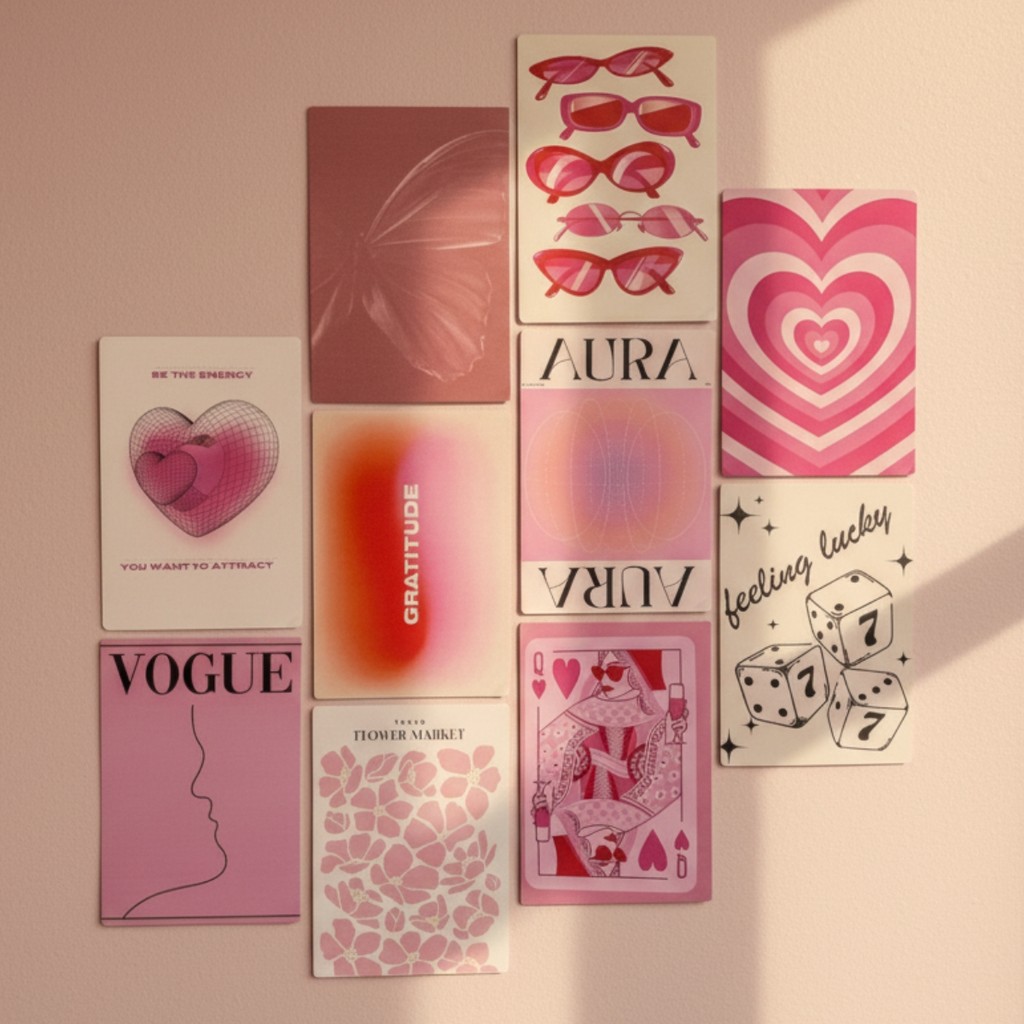 Painel Decorativo Aesthetic Vogue Pink Rosa Kit Placa Quadro Adolescente Menina Mulher Quarto Aura