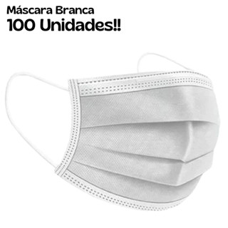 Kit 100 Máscara Descartaveis Branca TNT Com cilpe Nasal Adulto em Oferta na Shopee